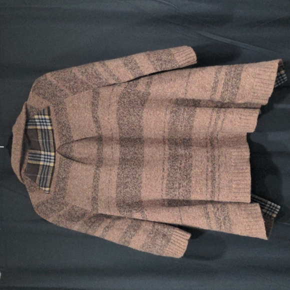 Free People Vintage/Retro Look M Wool Blend Button Cardigan Sweater Brown Plaid - Picture 8 of 8